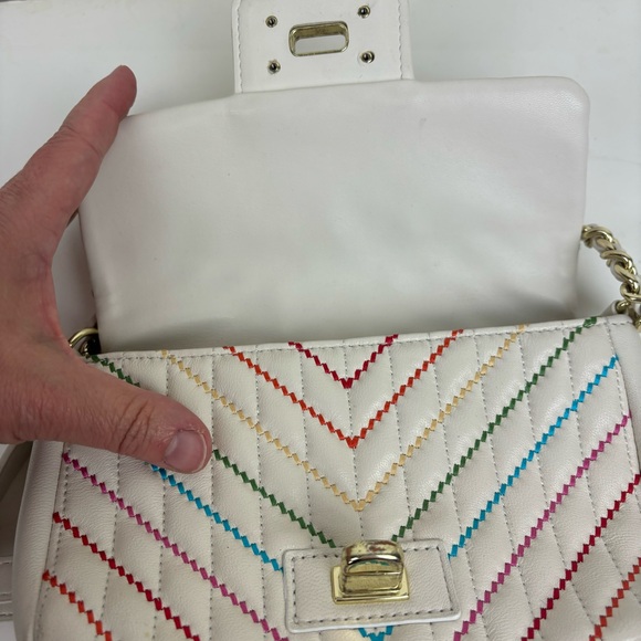 Karl Lagerfeld- Paris off-white leather bag /chain strap and mult-colored stitch - Picture 10 of 16
